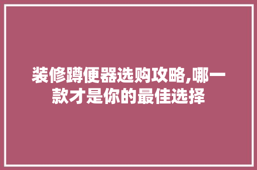 装修蹲便器选购攻略,哪一款才是你的最佳选择(家庭装修蹲便器)