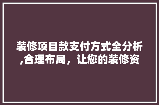 装修项目款支付方式全分析,合理布局，让您的装修资金安全无忧 装修项目款支付方式全分析,合理布局，让您的装修资金安全无忧 MI家设计百科