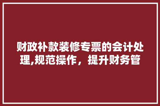 财政补款装修专票的会计处理,规范操作，提升财务管理水平 财政补款装修专票的会计处理,规范操作，提升财务管理水平 MI家装修经验