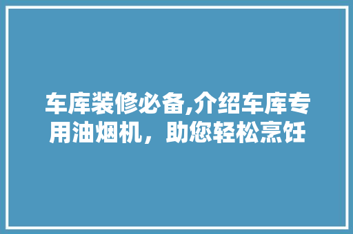 车库装修必备,介绍车库专用油烟机，助您轻松烹饪