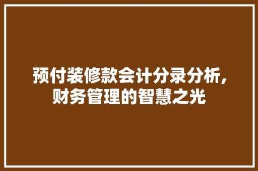 预付装修款会计分录分析,财务管理的智慧之光 预付装修款会计分录分析,财务管理的智慧之光 MI家设计百科