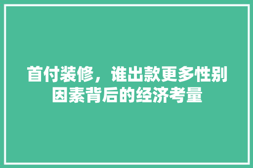 首付装修，谁出款更多性别因素背后的经济考量(装修 首付)