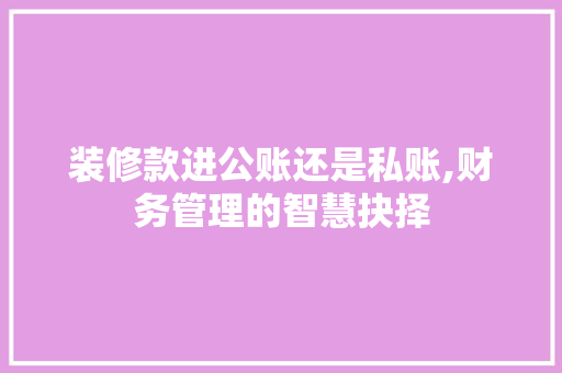装修款进公账还是私账,财务管理的智慧抉择 装修款进公账还是私账,财务管理的智慧抉择 MI家公司推荐