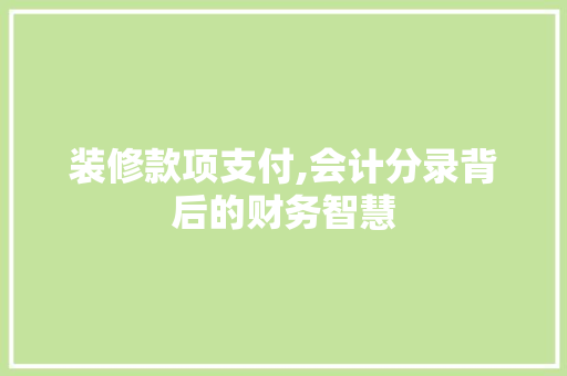 装修款项支付,会计分录背后的财务智慧 MI家设计百科 装修款项支付,会计分录背后的财务智慧 装修款项支付,会计分录背后的财务智慧 MI家设计百科