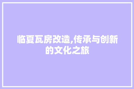 临夏瓦房改造,传承与创新的文化之旅