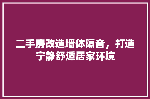 二手房改造墙体隔音，打造宁静舒适居家环境(二手房隔音如何改造)