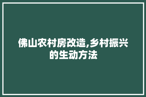 佛山农村房改造,乡村振兴的生动方法(佛山新农村改造)