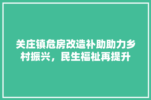 关庄镇危房改造补助助力乡村振兴，民生福祉再提升