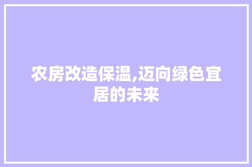 农房改造保温,迈向绿色宜居的未来
