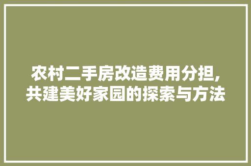 农村二手房改造费用分担,共建美好家园的探索与方法