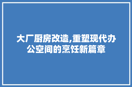 大厂厨房改造,重塑现代办公空间的烹饪新篇章(工厂厨房改造)
