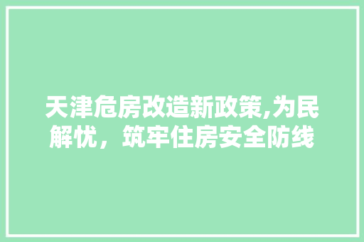 天津危房改造新政策,为民解忧，筑牢住房安全防线