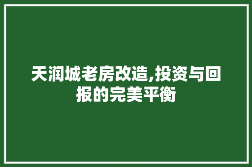 天润城老房改造,投资与回报的完美平衡(天润城拆迁)