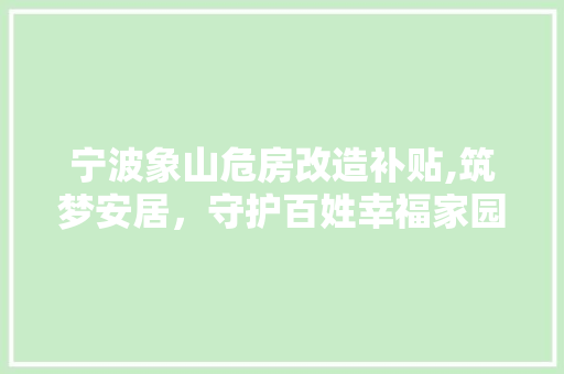 宁波象山危房改造补贴,筑梦安居，守护百姓幸福家园