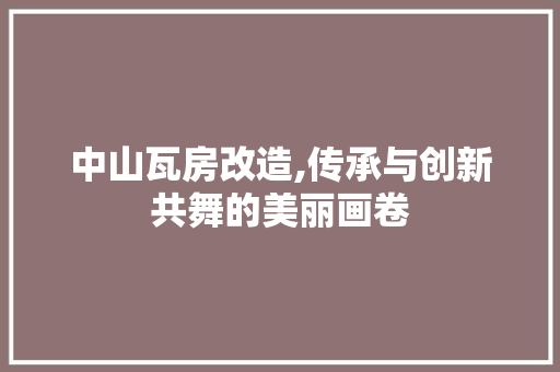 中山瓦房改造,传承与创新共舞的美丽画卷(中山瓦屋公社)