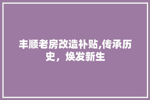 丰顺老房改造补贴,传承历史，焕发新生(丰顺拆迁)