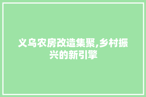 义乌农房改造集聚,乡村振兴的新引擎(义乌新农村房屋改造政策)