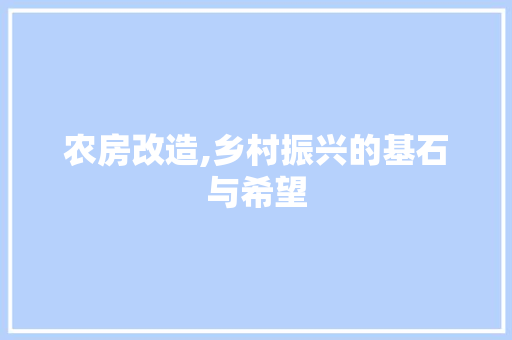 农房改造,乡村振兴的基石与希望(农房改造,乡村振兴的基石与希望是什么)
