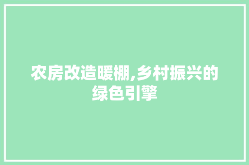 农房改造暖棚,乡村振兴的绿色引擎