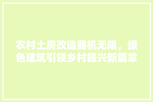 农村土房改造商机无限，绿色建筑引领乡村振兴新篇章