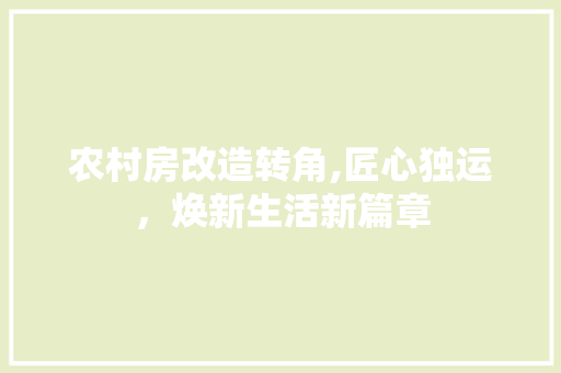 农村房改造转角,匠心独运，焕新生活新篇章(专业农村房子改造)