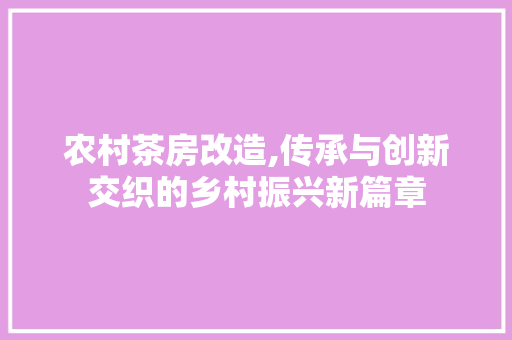 农村茶房改造,传承与创新交织的乡村振兴新篇章(农村茶室装修效果图)