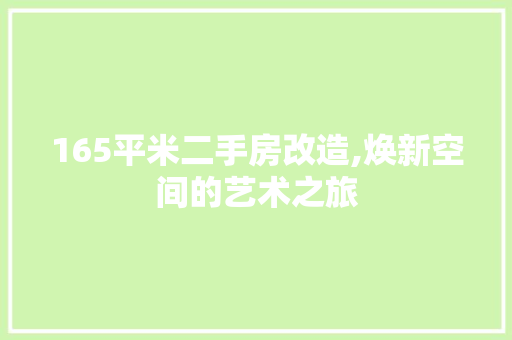 165平米二手房改造,焕新空间的艺术之旅(二手房改造视频)