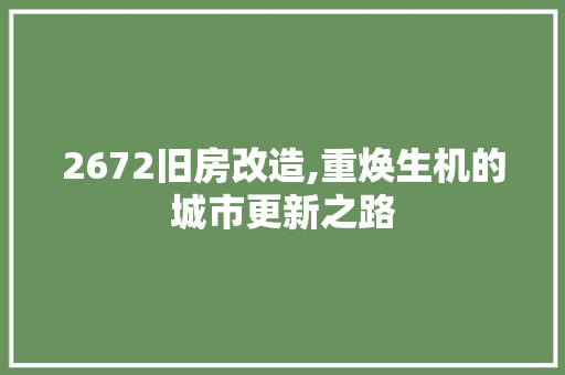 2672旧房改造,重焕生机的城市更新之路(2020城市旧房改造)