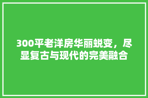 300平老洋房华丽蜕变，尽显复古与现代的完美融合(老洋房多少钱)