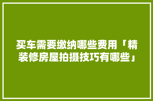 买车需要缴纳哪些费用「精装修房屋拍摄技巧有哪些」 买车需要缴纳哪些费用「精装修房屋拍摄技巧有哪些」 MI家装修攻略