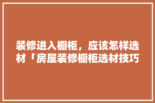 装修进入橱柜，应该怎样选材「房屋装修橱柜选材技巧视频」(装修时橱柜如何选择)