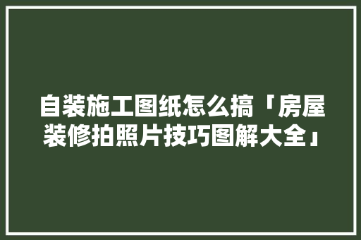 自装施工图纸怎么搞「房屋装修拍照片技巧图解大全」