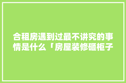 合租房遇到过最不讲究的事情是什么「房屋装修砸柜子技巧视频教程」