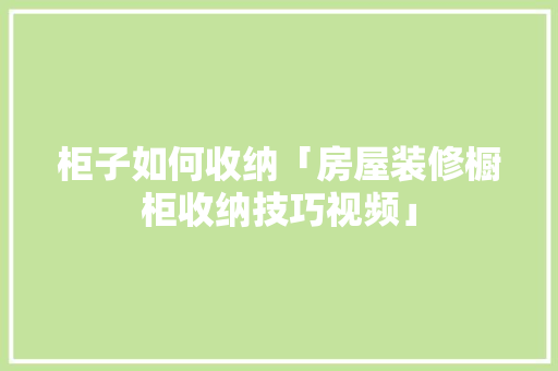 柜子如何收纳「房屋装修橱柜收纳技巧视频」(柜子怎么收纳)