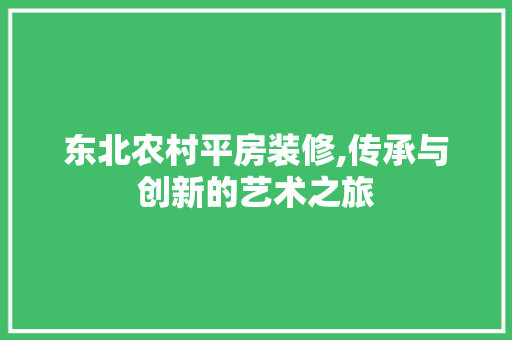 东北农村平房装修,传承与创新的艺术之旅(东北农村平房室内装修)