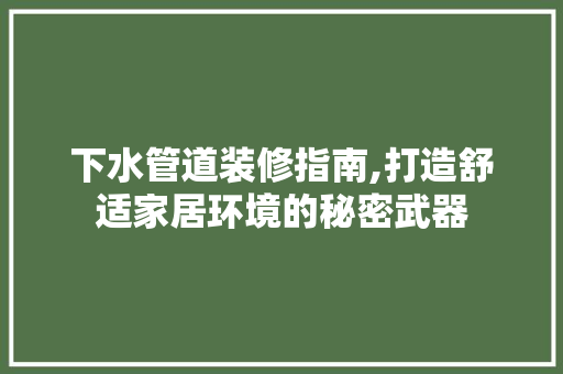 下水管道装修指南,打造舒适家居环境的秘密武器