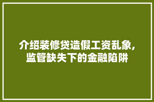 介绍装修贷造假工资乱象,监管缺失下的金融陷阱 介绍装修贷造假工资乱象,监管缺失下的金融陷阱 MI家装修攻略