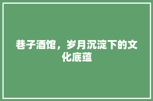 巷子酒馆，岁月沉淀下的文化底蕴