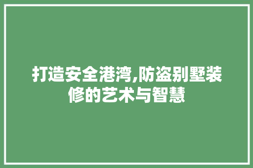打造安全港湾,防盗别墅装修的艺术与智慧 打造安全港湾,防盗别墅装修的艺术与智慧 MI家装修攻略