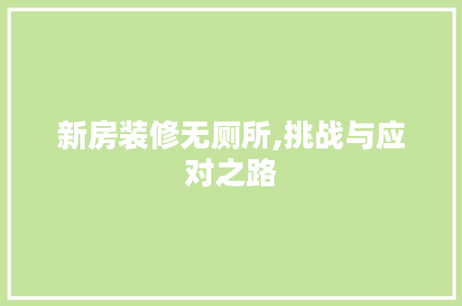 新房装修无厕所,挑战与应对之路 新房装修无厕所,挑战与应对之路 MI家公司推荐