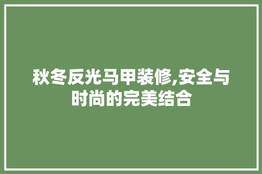 秋冬反光马甲装修,安全与时尚的完美结合 秋冬反光马甲装修,安全与时尚的完美结合 MI家装修攻略