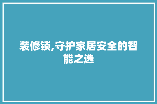 装修锁,守护家居安全的智能之选 装修锁,守护家居安全的智能之选 MI家装修经验
