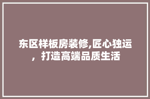 东区样板房装修,匠心独运，打造高端品质生活(东时区样板房)