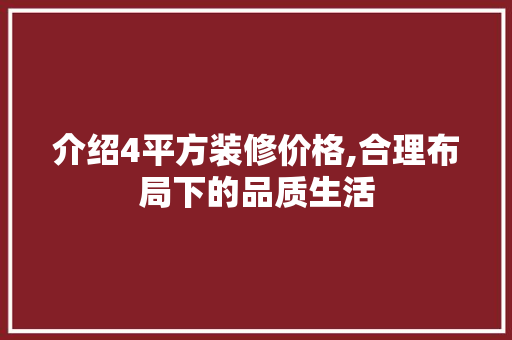 介绍4平方装修价格,合理布局下的品质生活(4平方装修效果图)