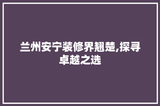 兰州安宁装修界翘楚,探寻卓越之选(兰州安宁新项目)