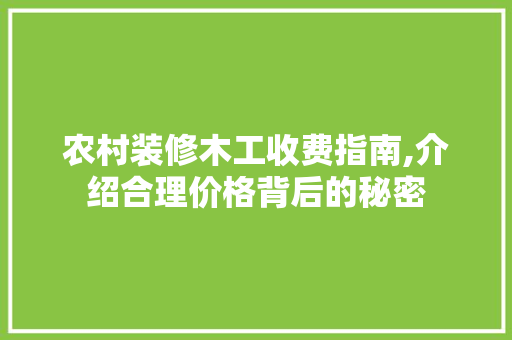 农村装修木工收费指南,介绍合理价格背后的秘密(农村木工装修视频)