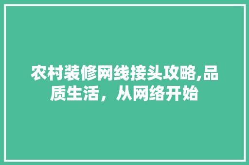 农村装修网线接头攻略,品质生活，从网络开始