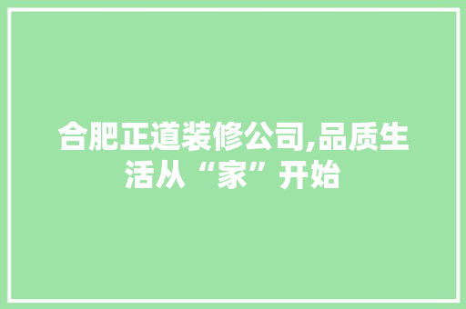 合肥正道装修公司,品质生活从“家”开始