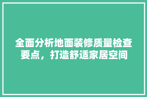 全面分析地面装修质量检查要点，打造舒适家居空间(地面装饰装修工程施工质量验收规范)