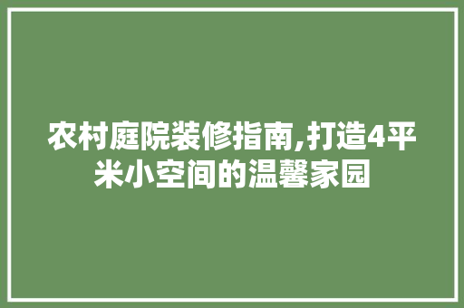 农村庭院装修指南,打造4平米小空间的温馨家园